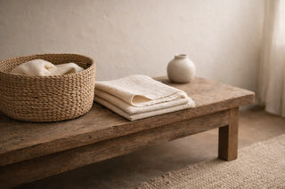 Thoughtfully arranged artisan home decor and handwoven textiles creating a mindful, slow living atmosphere in a serene home setting