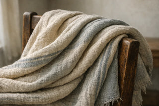 Close-up of handwoven textile showing natural fiber texture and craftsmanship that improves with age