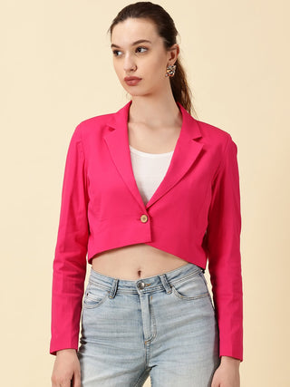 Fuchsia Cotton Crop Blazer - Pink