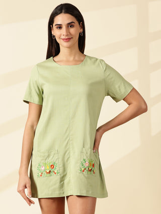 Sage Blossom Pocket Dress - Mint Green