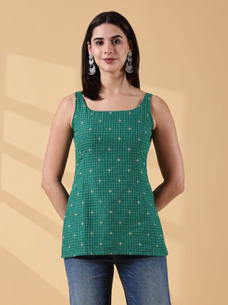 Kiyara Deep U-Back Cotton Kurti - Green