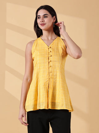 Anagha Halter Cotton Tunic - Sunlit Yellow Grid