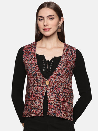 Deep Maroon Kakamkari Waist Coat