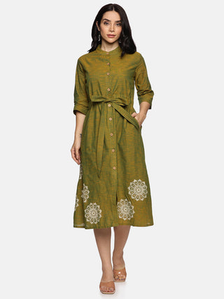 Green Floral A-Line Dress 