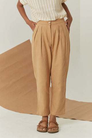 Handwoven Kala Cotton Pleated Pant - Sandy