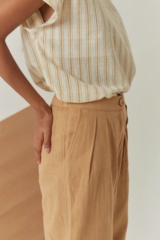 Handwoven Kala Cotton Pleated Pant - Sandy