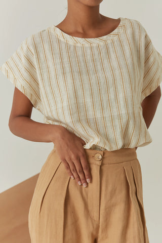Handwoven Kala Cotton Pleated Pant - Sandy