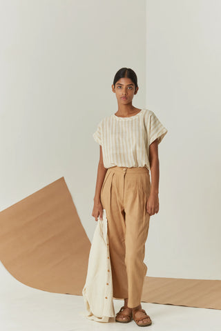 Handwoven Kala Cotton Pleated Pant - Sandy