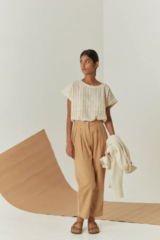 Handwoven Kala Cotton Pleated Pant - Sandy