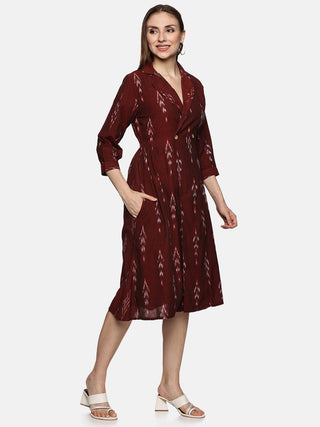 Maroon Shirt A-Line Dress