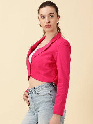 Fuchsia Cotton Crop Blazer - Pink
