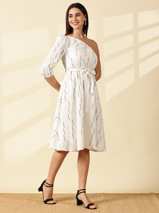 Selene One-Shoulder Midi Dress - White