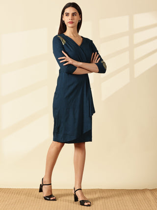 Mandala Drape Business Dress - Teal