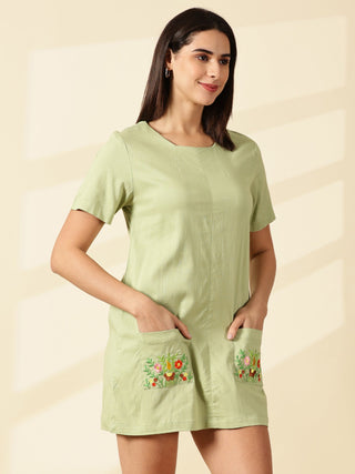 Sage Blossom Pocket Dress - Mint Green