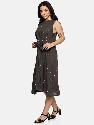 Grey Polka Dot A-Line Dress