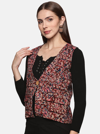 Deep Maroon Kakamkari Waist Coat