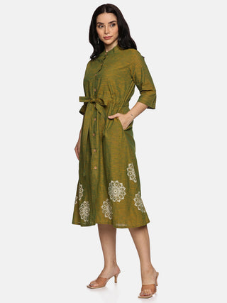 Green Floral A-Line Dress 