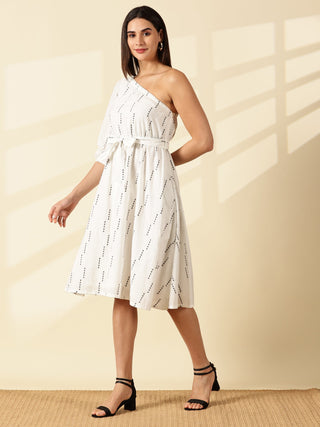 Selene One-Shoulder Midi Dress - White