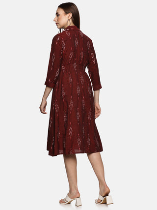 Maroon Shirt A-Line Dress