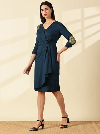 Mandala Drape Business Dress - Teal