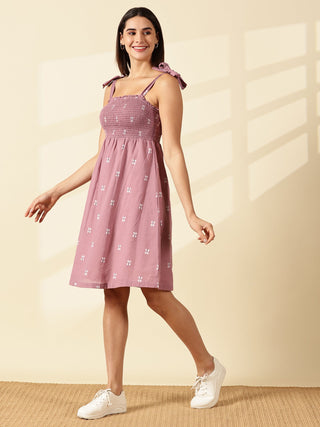 Blush Handwoven Tie-Strap Dress - Dusty Rose
