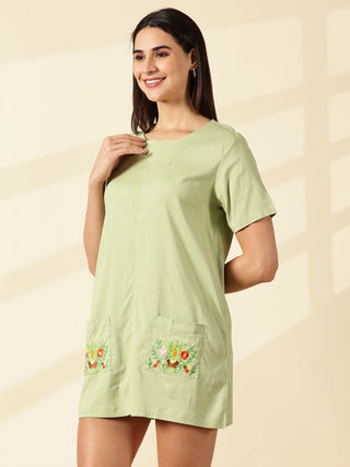Sage Blossom Pocket Dress - Mint Green