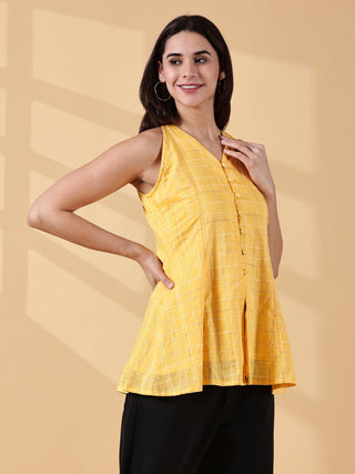 Anagha Halter Cotton Tunic - Sunlit Yellow Grid