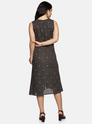 Grey Polka Dot A-Line Dress