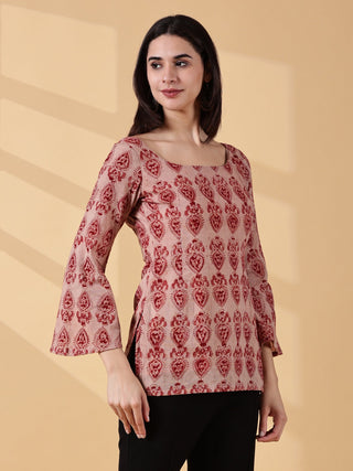 Disha Deep U-Back Cotton Kurti - Rose Red Kalamkari