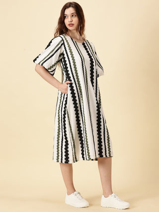 Cotton A-Line Midi Dress - Black & White