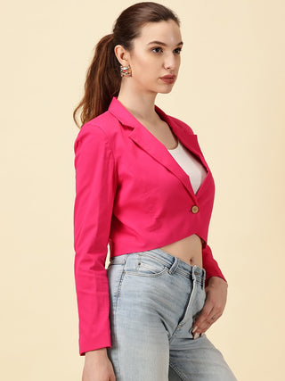 Fuchsia Cotton Crop Blazer - Pink