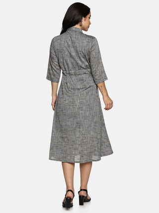 Grey Floral A-Line Dress 