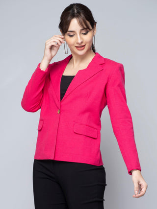 Cotton Single Breasted Blazer - Pink