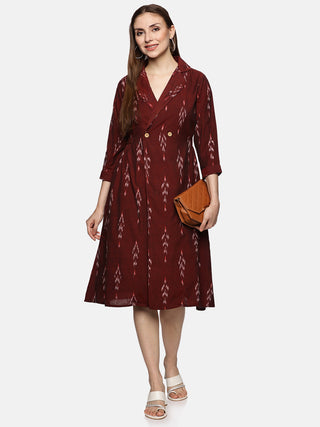Maroon Shirt A-Line Dress