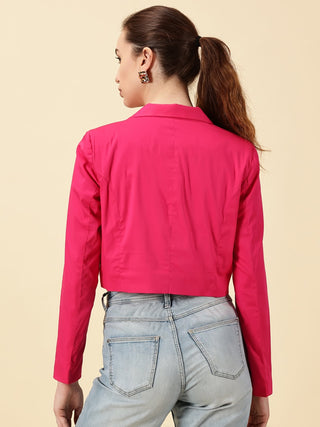 Fuchsia Cotton Crop Blazer - Pink