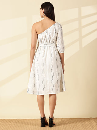 Selene One-Shoulder Midi Dress - White