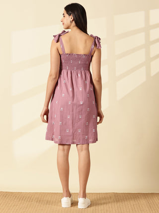 Blush Handwoven Tie-Strap Dress - Dusty Rose