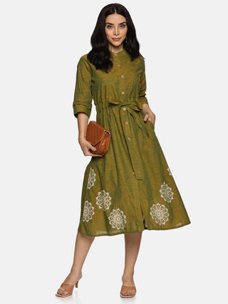 Green Floral A-Line Dress 