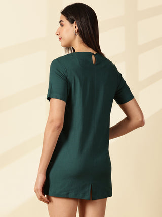 Sage Blossom Pocket Dress - Dark Green