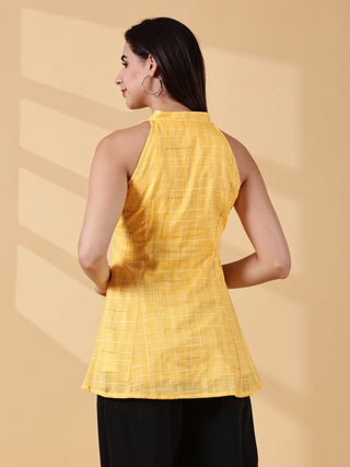 Anagha Halter Cotton Tunic - Sunlit Yellow Grid