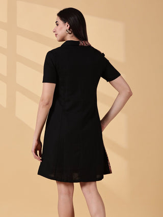 Kaya Half & Half Cotton Work Dress - Kalamkari & Black