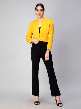 Solid Cropped Blazer - Yellow