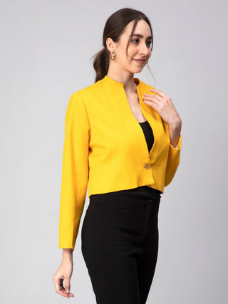 Solid Cropped Blazer - Yellow
