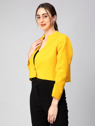 Solid Cropped Blazer - Yellow