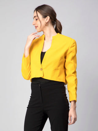 Solid Cropped Blazer - Yellow