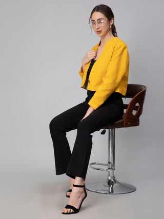 Solid Cropped Blazer - Yellow