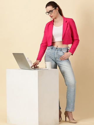 Fuchsia Cotton Crop Blazer - Pink