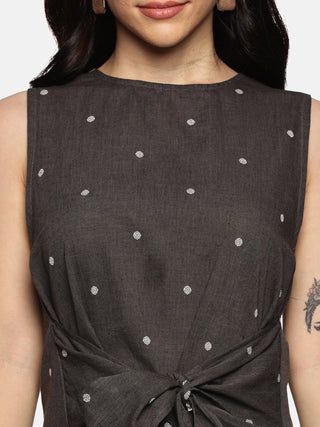 Grey Polka Dot A-Line Dress
