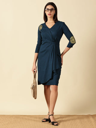 Mandala Drape Business Dress - Teal