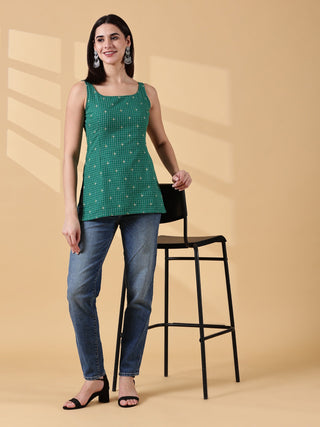Kiyara Deep U-Back Cotton Kurti - Green